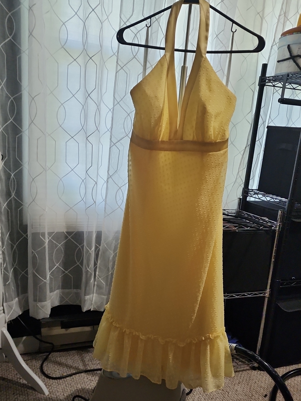 David's Bridal Yellow Halter Ruffle-Trim Slip Dress